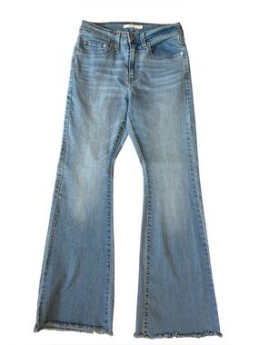 Levi's 726 Flare Jeans Blue Light Wash Stretch Raw Hem Denim High Rise Size 27